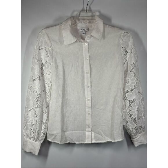 B29- Current Air Los Angeles blouse floral lace open knit sleeve size small NWOT - Picture 1 of 9